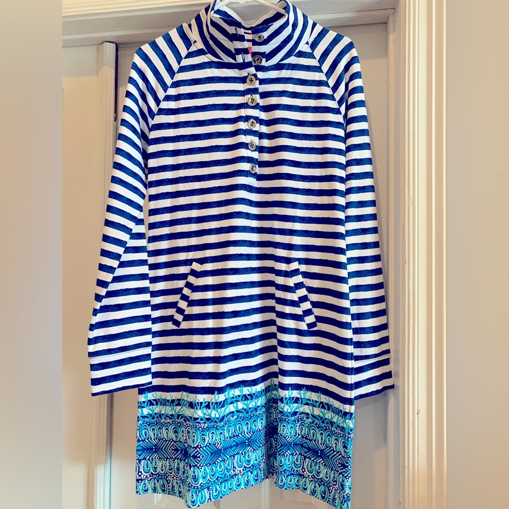 NWT- Lilly Pulitzer Blue and White Stripped Long Sleeve Dress-S